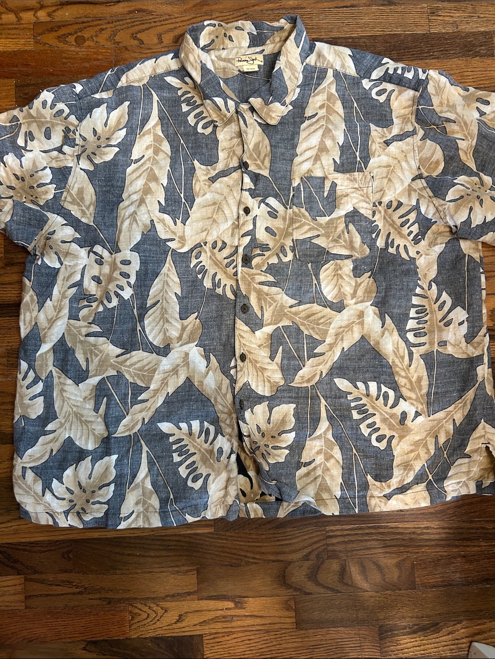 Panama Jack Navy and Beige Leaf-Print Camp Shirt
